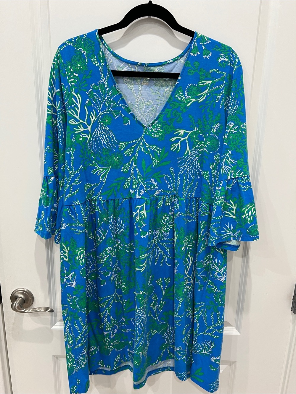 Lilly Pulitzer Royal Blue & Green Floral V-Neck Tiered Midi Dress